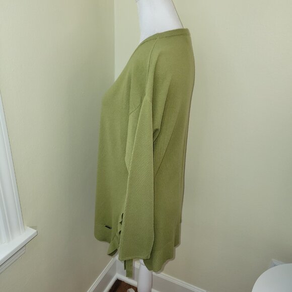 Piccadilly Side Tie Rib Knit 3/4 Sleeve Sweater Top Fern Green Women's Size S - Picture 5 of 15